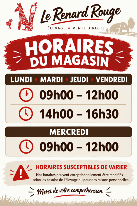 Nos horaires à compter du 10/09/2026